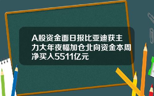 A股资金面日报比亚迪获主力大年夜幅加仓北向资金本周净买入5511亿元