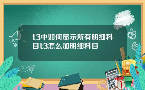 t3中如何显示所有明细科目t3怎么加明细科目