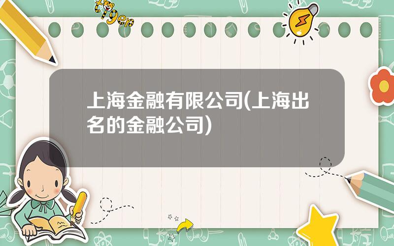 上海金融有限公司(上海出名的金融公司)