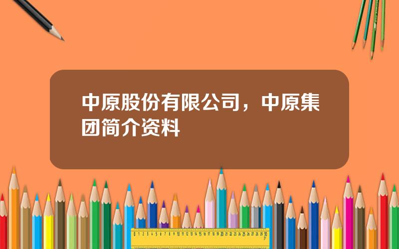 中原股份有限公司，中原集团简介资料