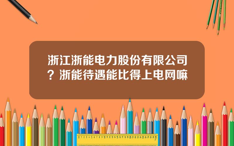 浙江浙能电力股份有限公司？浙能待遇能比得上电网嘛